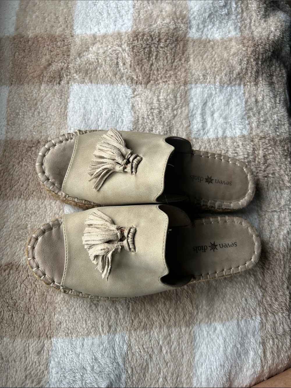 Seven Dials Taupe Tassel Slide Sandals